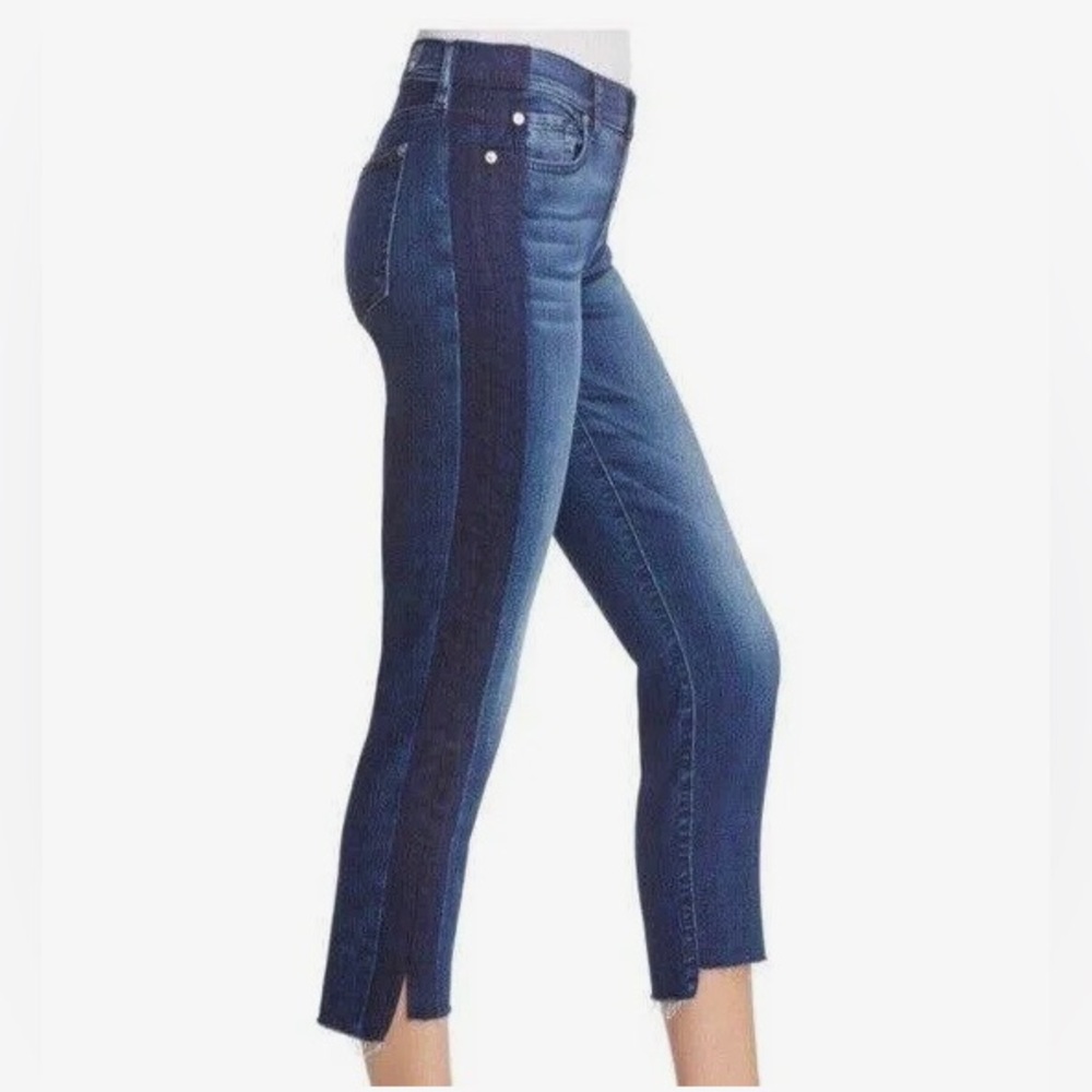 7 For All Mankind Roxanne Ankle Step Hem Two Tone Side Stripe Jean